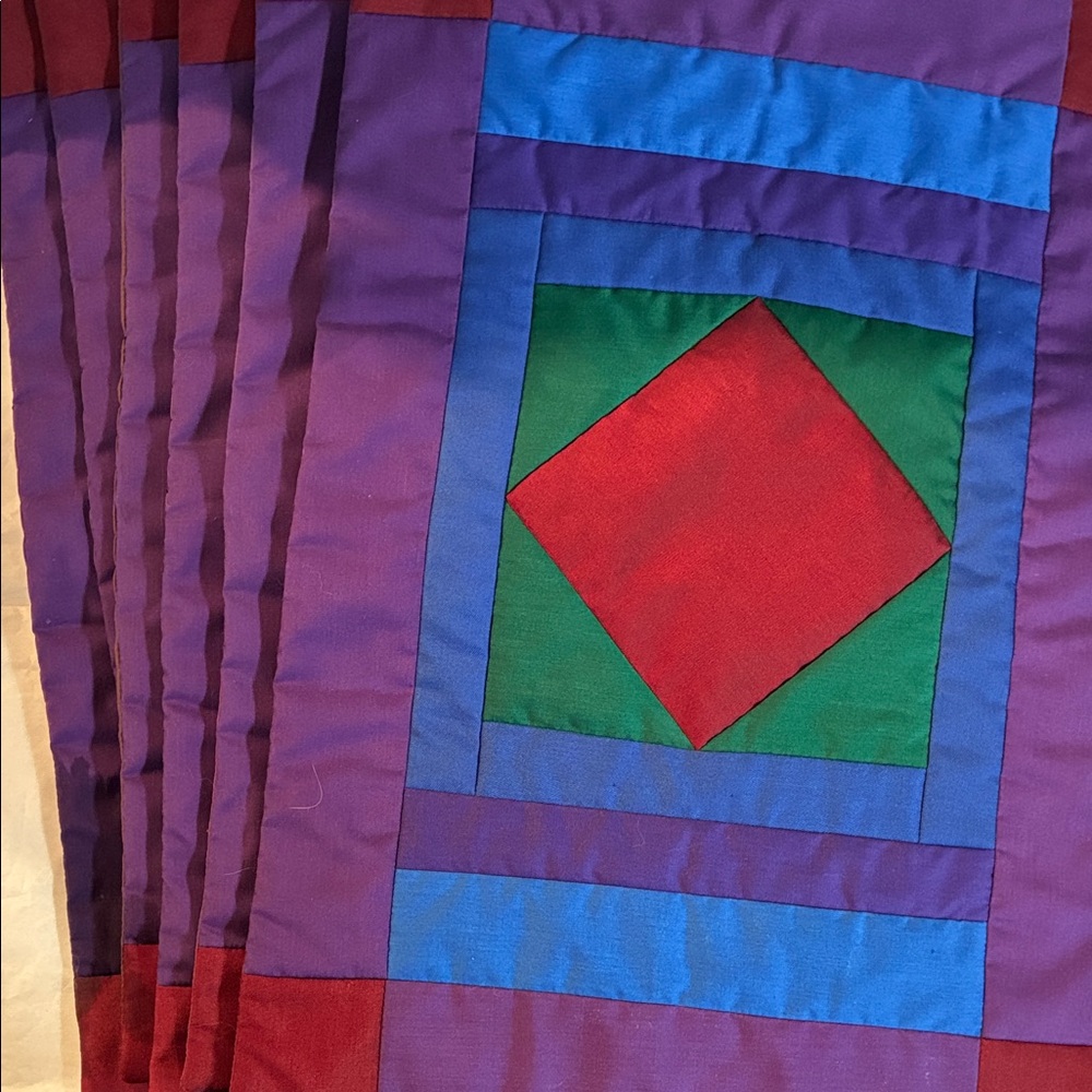 Amish Colorful Geometric Quilted Placemats  Set of 6